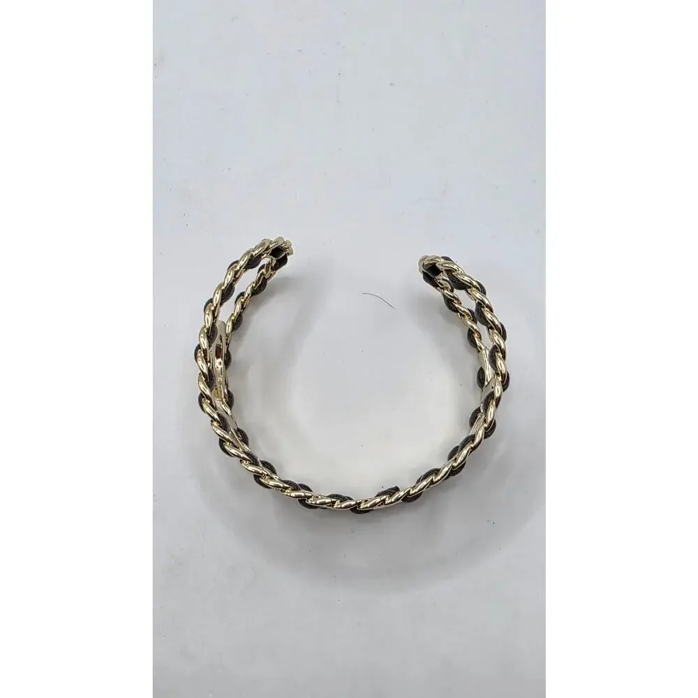 Chanel Gold-tone Leather 'CHANEL' Cuff Bracelet